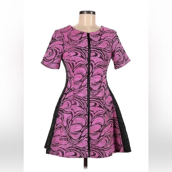 Alexis hot pink and black short sleeved zip up cocktail party dress size med
